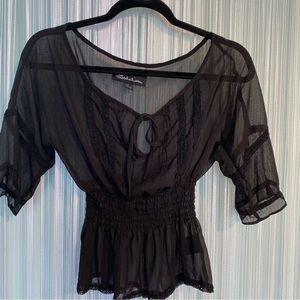 Seduction Black Lace Sheer Blouse Top Size Small